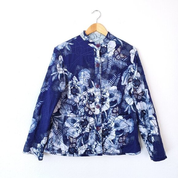 Quilted Barn Jacket, Shacket Reversible Bomber Jacket, Front Patch Pockets - Picture 2 of 14